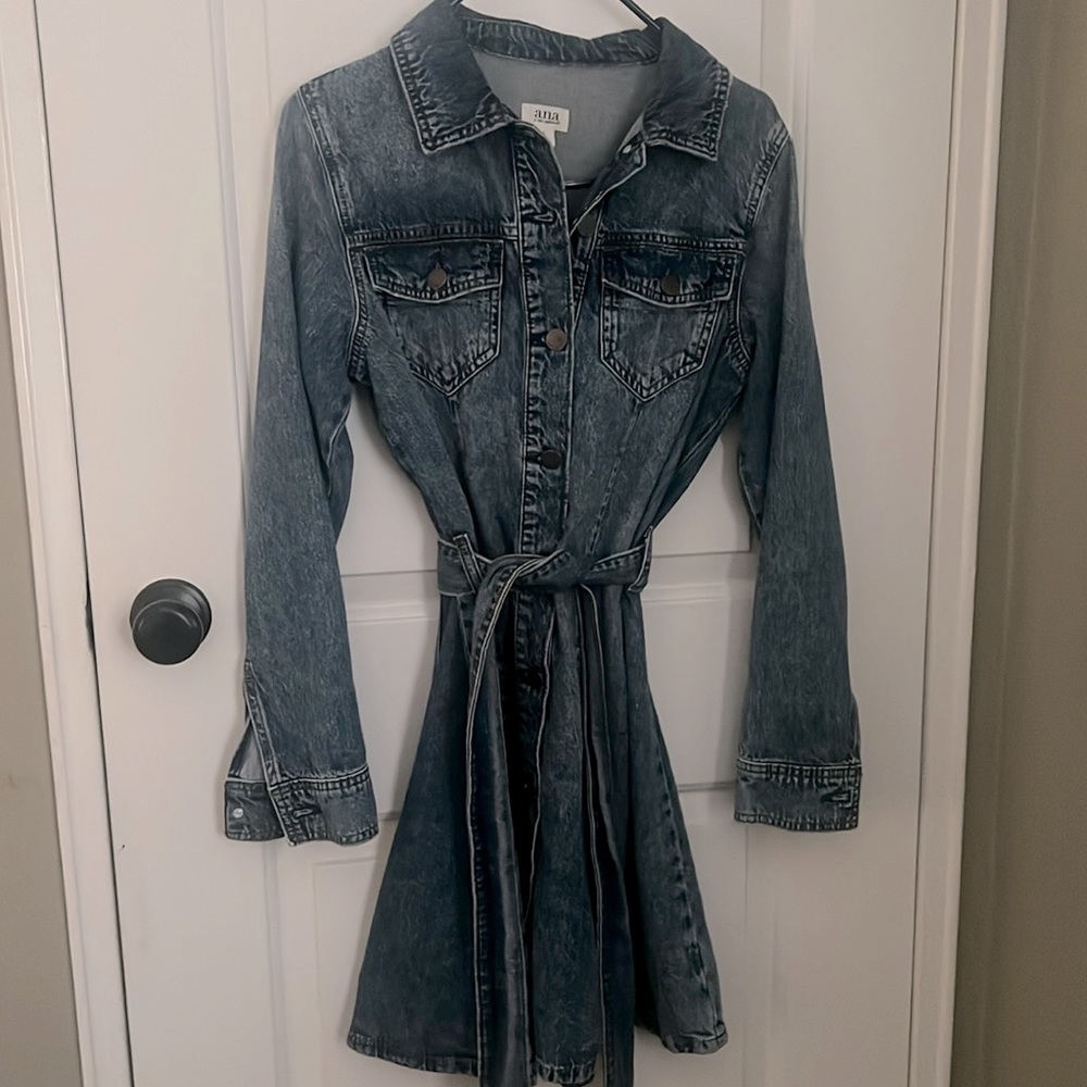 Jeans long jacket.   Faded denim